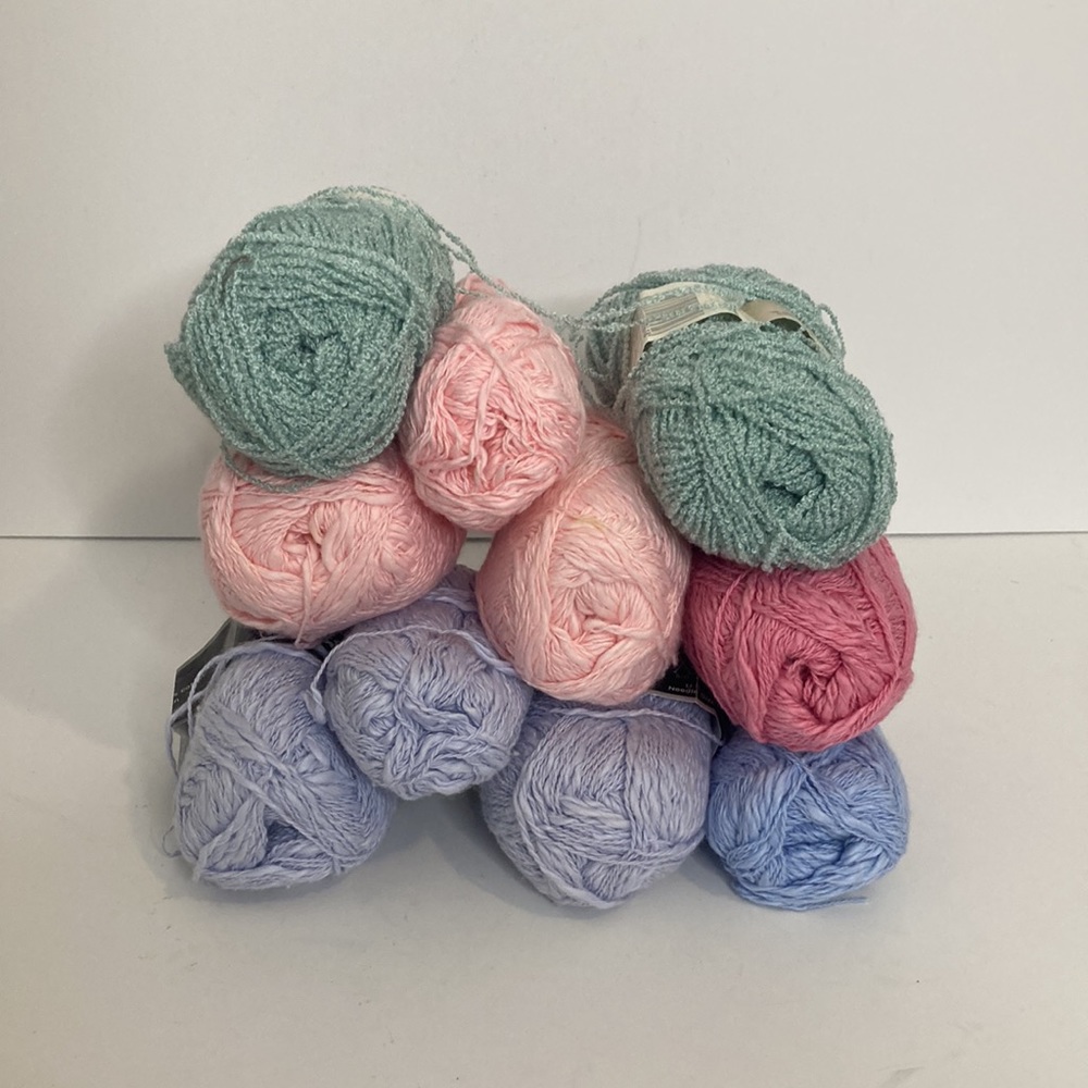 Vintage Tessan Yarn Terry Sirdar Pastel Pink Blue Green Cotton Made in Belgium